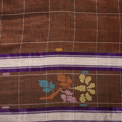 Sanskriti Vintage Chettinad Handwoven Pure Cotton Saree Brown-Purple Sari Fabric
