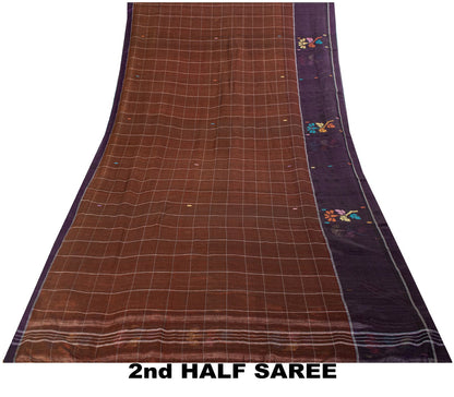 Sanskriti Vintage Chettinad Handwoven Pure Cotton Saree Brown-Purple Sari Fabric