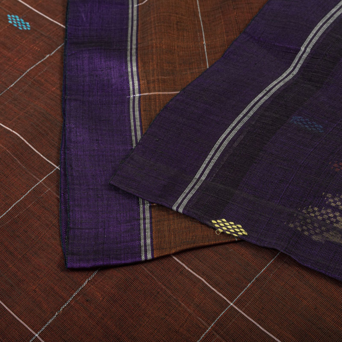 Sanskriti Vintage Chettinad Handwoven Pure Cotton Saree Brown-Purple Sari Fabric