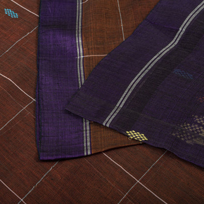 Sanskriti Vintage Chettinad Handwoven Pure Cotton Saree Brown-Purple Sari Fabric