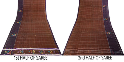 Sanskriti Vintage Chettinad Handwoven Pure Cotton Saree Brown-Purple Sari Fabric