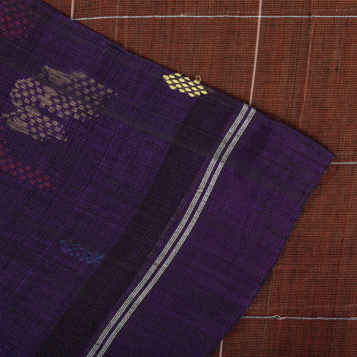 Sanskriti Vintage Chettinad Handwoven Pure Cotton Saree Brown-Purple Sari Fabric