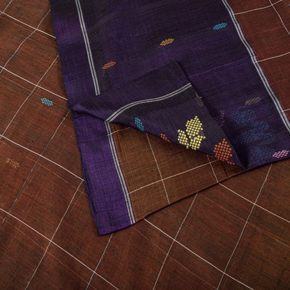 Sanskriti Vintage Chettinad Handwoven Pure Cotton Saree Brown-Purple Sari Fabric