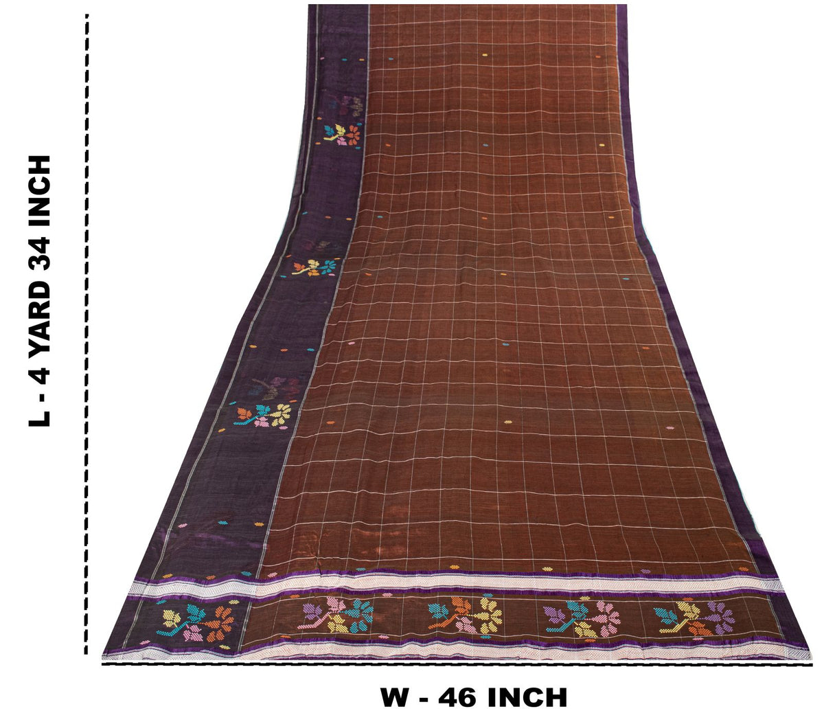 Sanskriti Vintage Chettinad Handwoven Pure Cotton Saree Brown-Purple Sari Fabric