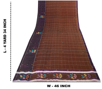 Sanskriti Vintage Chettinad Handwoven Pure Cotton Saree Brown-Purple Sari Fabric