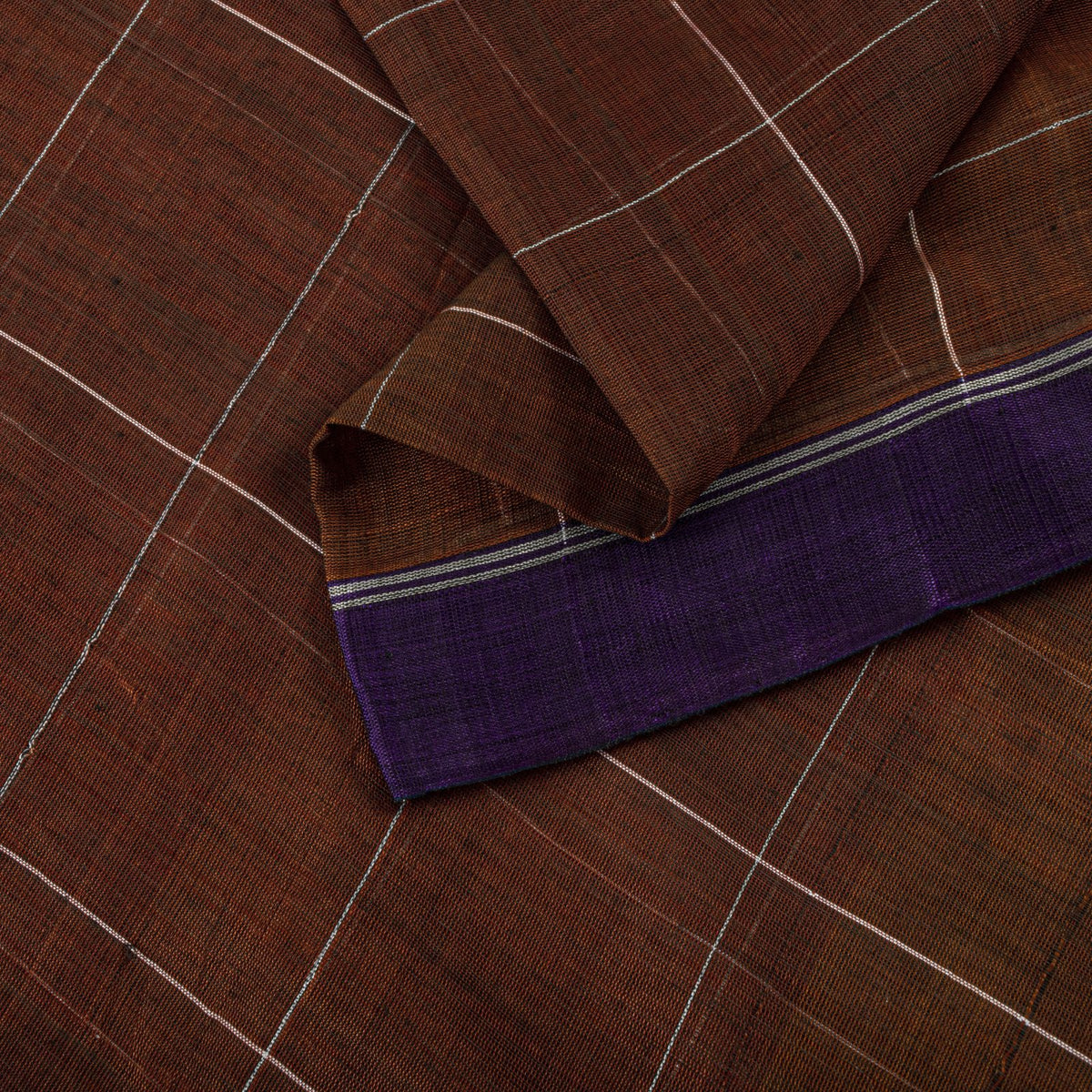 Sanskriti Vintage Chettinad Handwoven Pure Cotton Saree Brown-Purple Sari Fabric