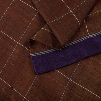 Sanskriti Vintage Chettinad Handwoven Pure Cotton Saree Brown-Purple Sari Fabric