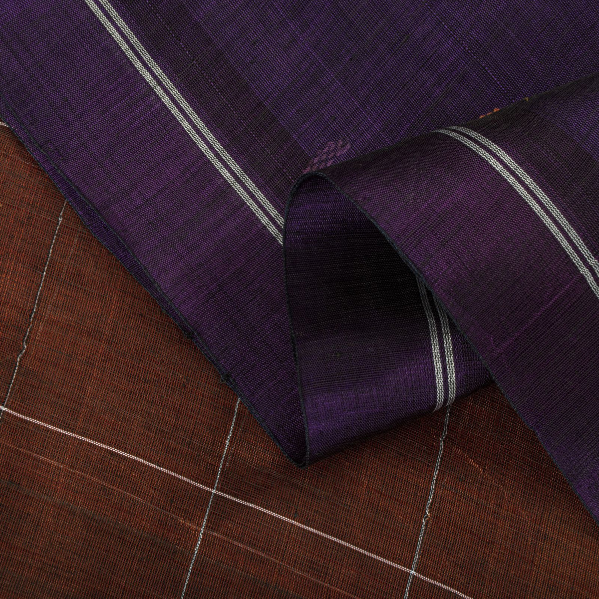 Sanskriti Vintage Chettinad Handwoven Pure Cotton Saree Brown-Purple Sari Fabric
