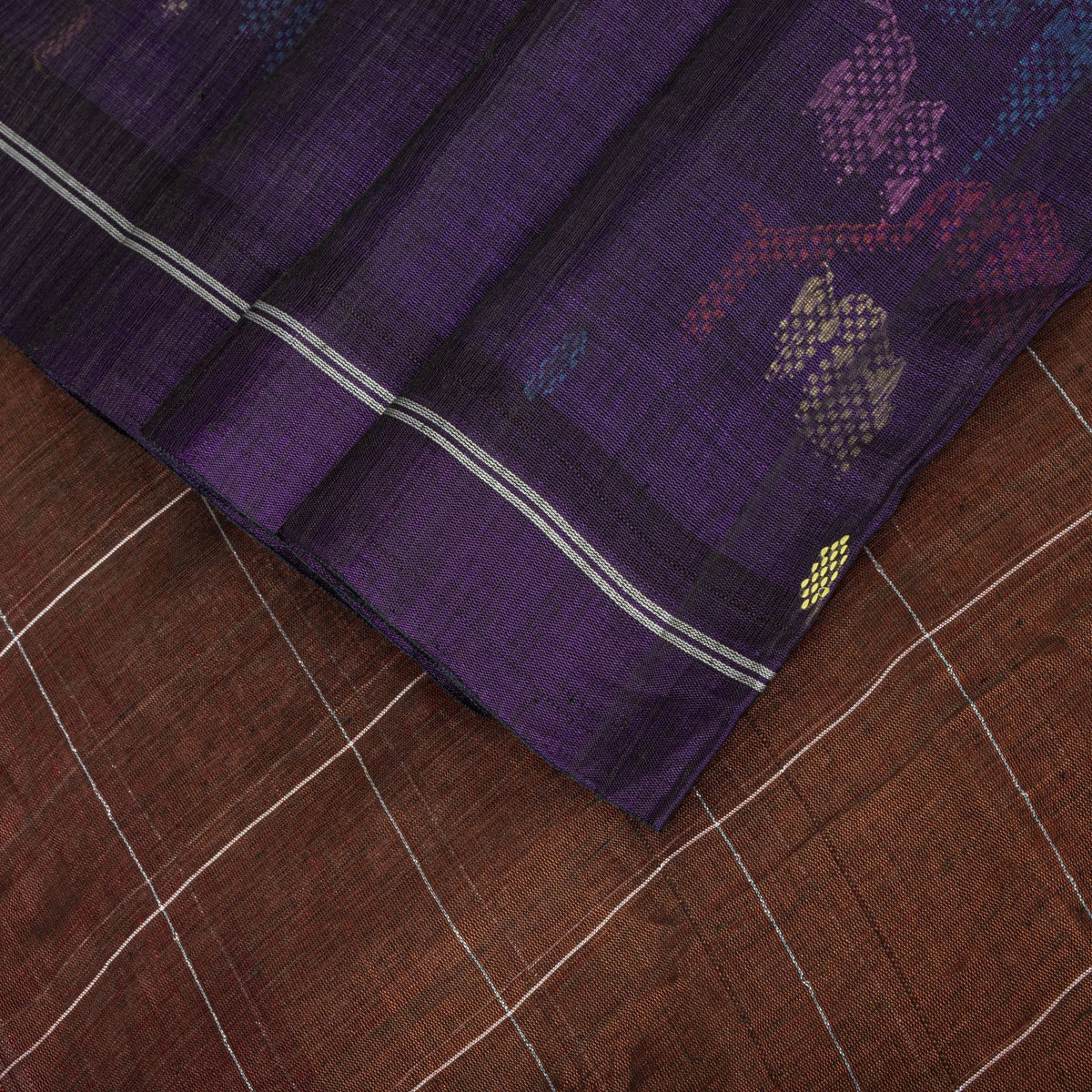 Sanskriti Vintage Chettinad Handwoven Pure Cotton Saree Brown-Purple Sari Fabric