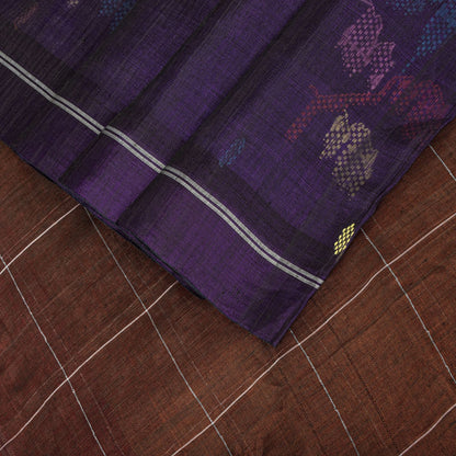Sanskriti Vintage Chettinad Handwoven Pure Cotton Saree Brown-Purple Sari Fabric