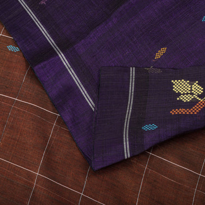 Sanskriti Vintage Chettinad Handwoven Pure Cotton Saree Brown-Purple Sari Fabric