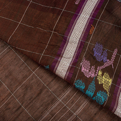 Sanskriti Vintage Chettinad Handwoven Pure Cotton Saree Brown-Purple Sari Fabric