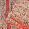 Sanskriti Vintage Ivory/Dark Red Sarees Pure Cotton Hand-Block Print Sari Fabric