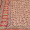 Sanskriti Vintage Ivory/Dark Red Sarees Pure Cotton Hand-Block Print Sari Fabric