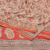 Sanskriti Vintage Ivory/Dark Red Sarees Pure Cotton Hand-Block Print Sari Fabric