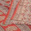 Sanskriti Vintage Ivory/Dark Red Sarees Pure Cotton Hand-Block Print Sari Fabric