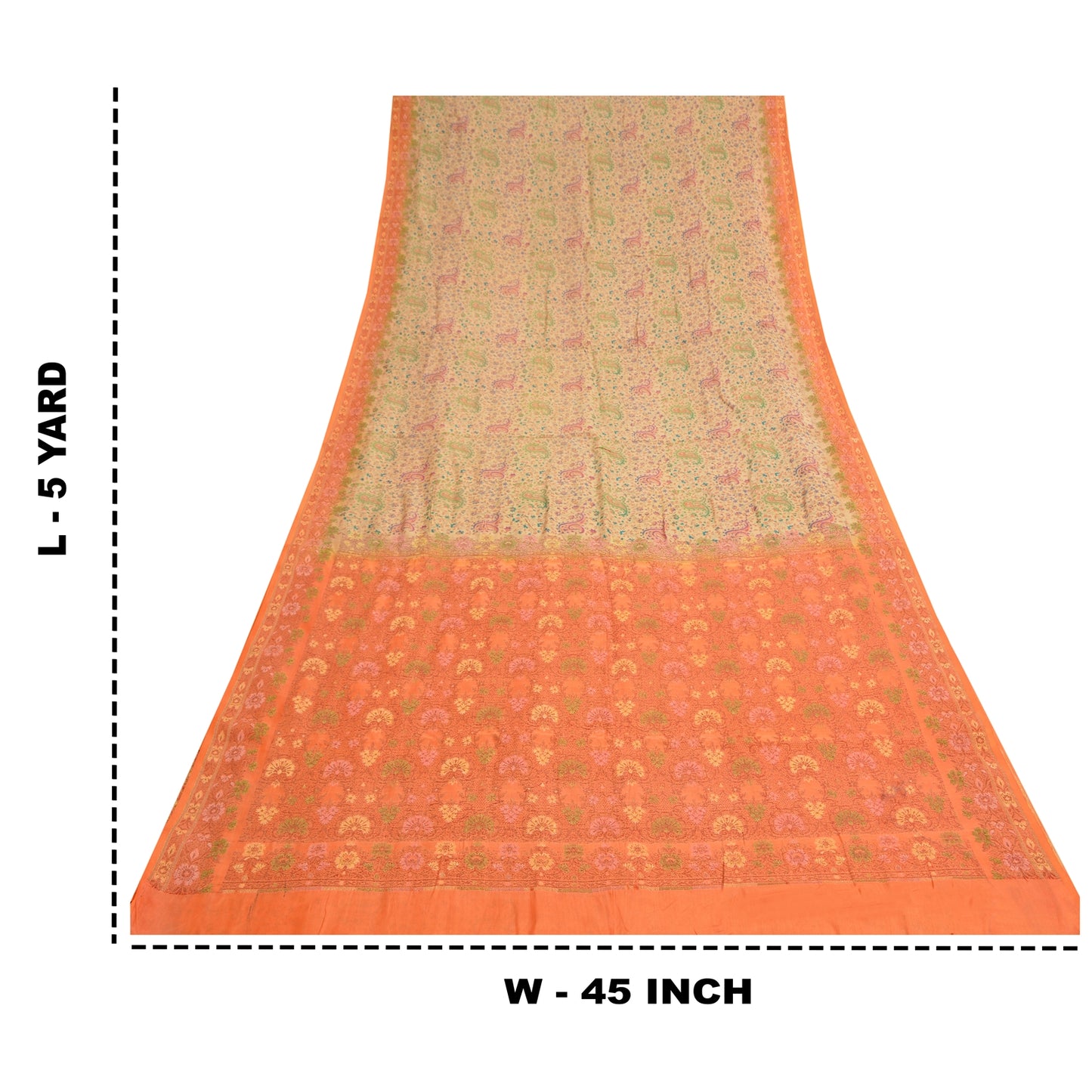 Sanskriti Vintage Orange/Ivory Sarees 100% Pure Silk Woven Premium Sari Sustainable Fabric