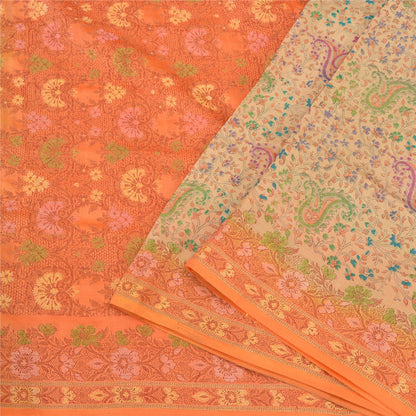 Sanskriti Vintage Orange/Ivory Sarees 100% Pure Silk Woven Premium Sari Sustainable Fabric