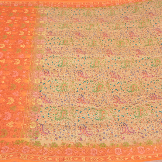 Sanskriti Vintage Orange/Ivory Sarees 100% Pure Silk Woven Premium Sari Sustainable Fabric