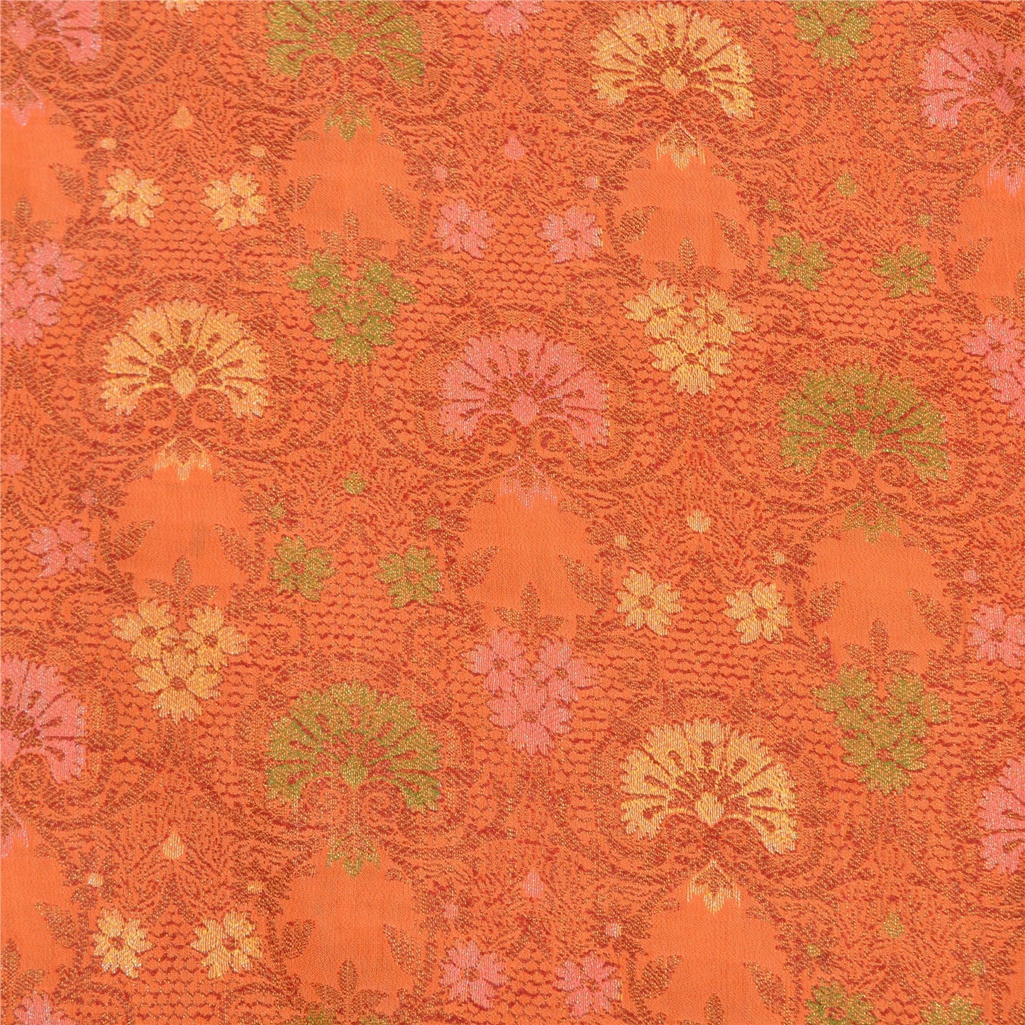 Sanskriti Vintage Orange/Ivory Sarees 100% Pure Silk Woven Premium Sari Sustainable Fabric