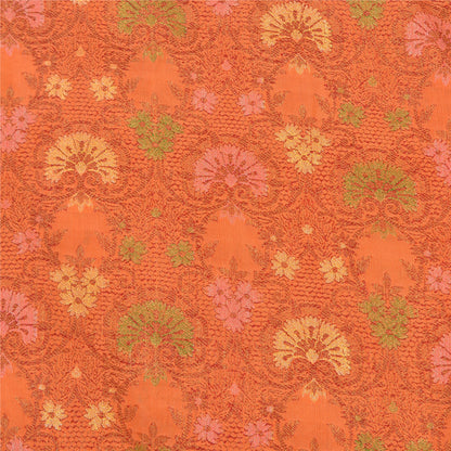 Sanskriti Vintage Orange/Ivory Sarees 100% Pure Silk Woven Premium Sari Sustainable Fabric