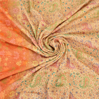 Sanskriti Vintage Orange/Ivory Sarees 100% Pure Silk Woven Premium Sari Sustainable Fabric