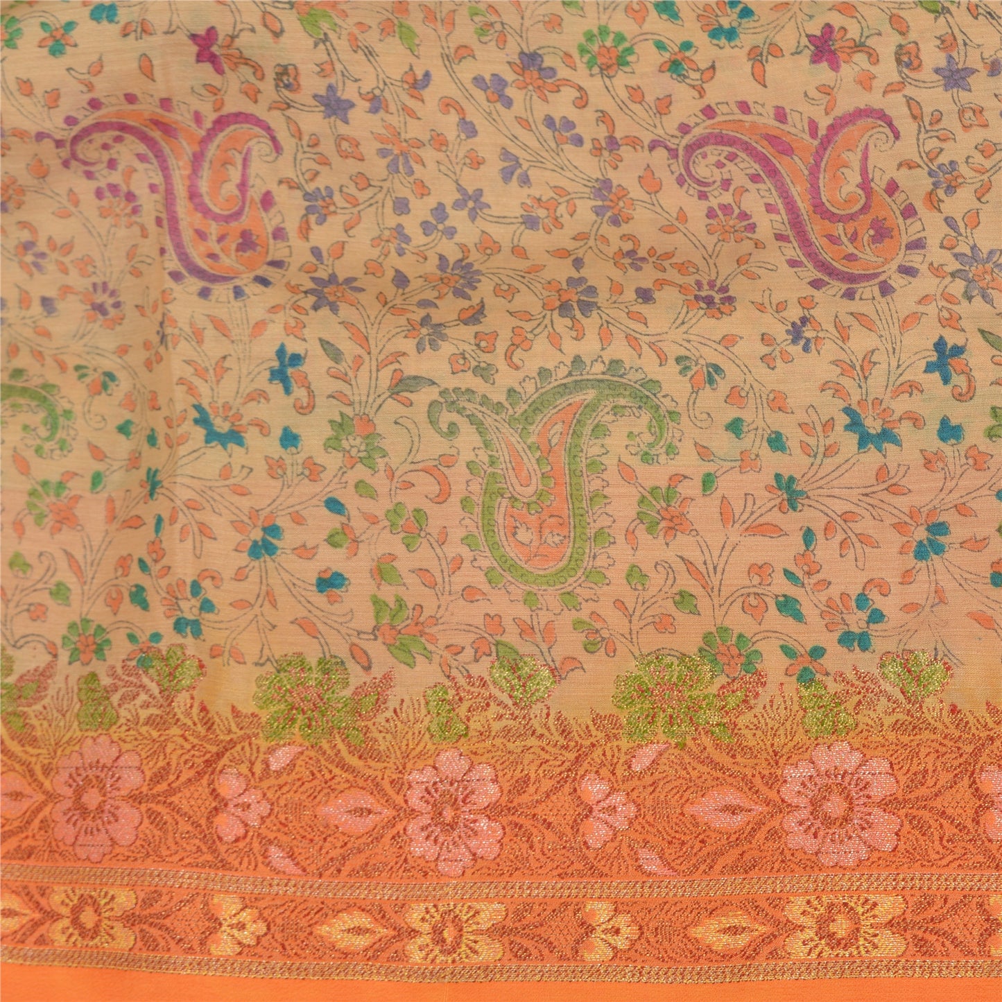 Sanskriti Vintage Orange/Ivory Sarees 100% Pure Silk Woven Premium Sari Sustainable Fabric