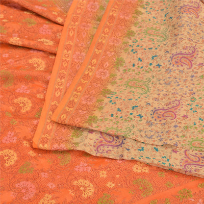 Sanskriti Vintage Orange/Ivory Sarees 100% Pure Silk Woven Premium Sari Sustainable Fabric