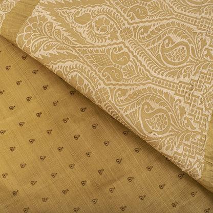 Sanskriti Vintage Block Printed-Woven 100% Pure Silk Saree Golden Sari Fabric