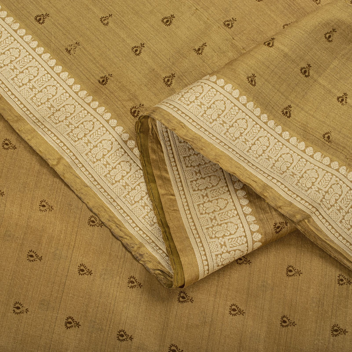 Sanskriti Vintage Block Printed-Woven 100% Pure Silk Saree Golden Sari Fabric