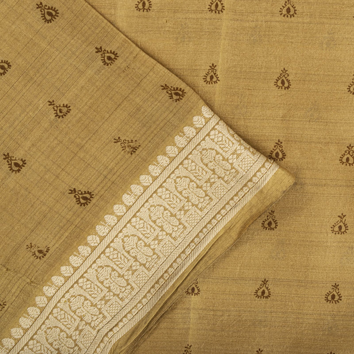 Sanskriti Vintage Block Printed-Woven 100% Pure Silk Saree Golden Sari Fabric