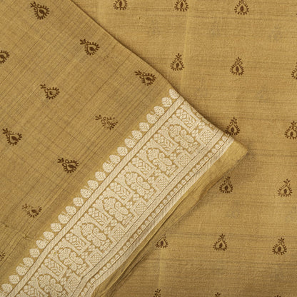 Sanskriti Vintage Block Printed-Woven 100% Pure Silk Saree Golden Sari Fabric