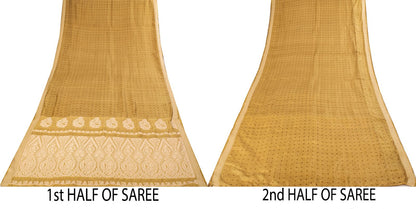 Sanskriti Vintage Block Printed-Woven 100% Pure Silk Saree Golden Sari Fabric