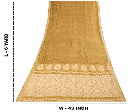 Sanskriti Vintage Block Printed-Woven 100% Pure Silk Saree Golden Sari Fabric