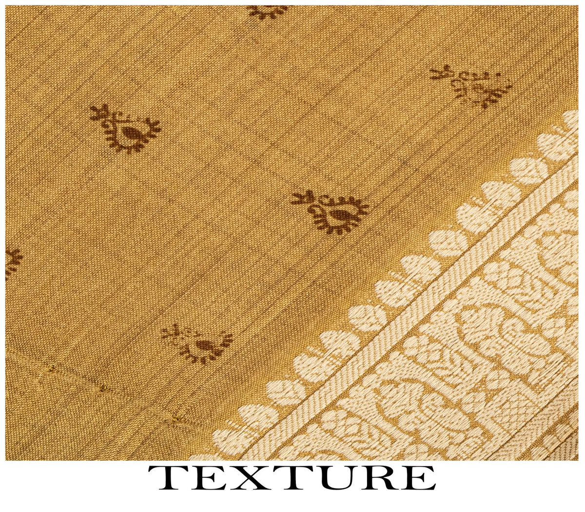 Sanskriti Vintage Block Printed-Woven 100% Pure Silk Saree Golden Sari Fabric