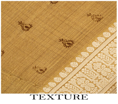 Sanskriti Vintage Block Printed-Woven 100% Pure Silk Saree Golden Sari Fabric