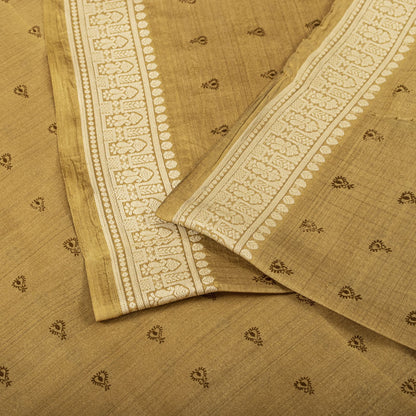 Sanskriti Vintage Block Printed-Woven 100% Pure Silk Saree Golden Sari Fabric