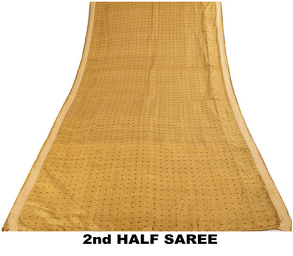 Sanskriti Vintage Block Printed-Woven 100% Pure Silk Saree Golden Sari Fabric