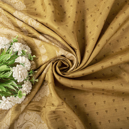 Sanskriti Vintage Block Printed-Woven 100% Pure Silk Saree Golden Sari Fabric