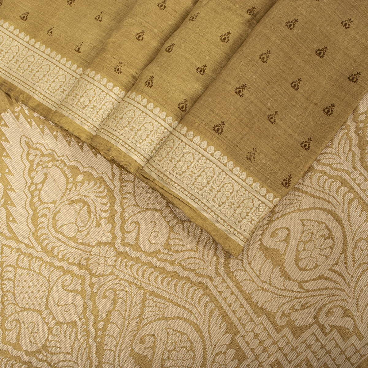 Sanskriti Vintage Block Printed-Woven 100% Pure Silk Saree Golden Sari Fabric
