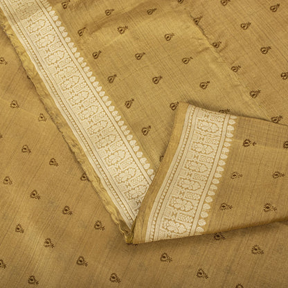 Sanskriti Vintage Block Printed-Woven 100% Pure Silk Saree Golden Sari Fabric