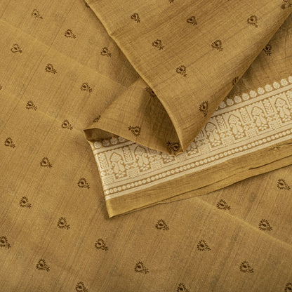 Sanskriti Vintage Block Printed-Woven 100% Pure Silk Saree Golden Sari Fabric