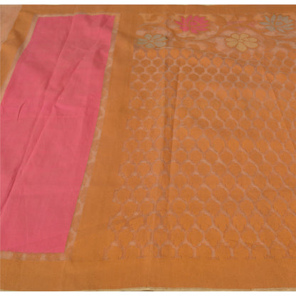 Sanskriti Vintage Saffron/Pink Sarees Art Silk Woven Premium Sari Craft Sustainable Fabric