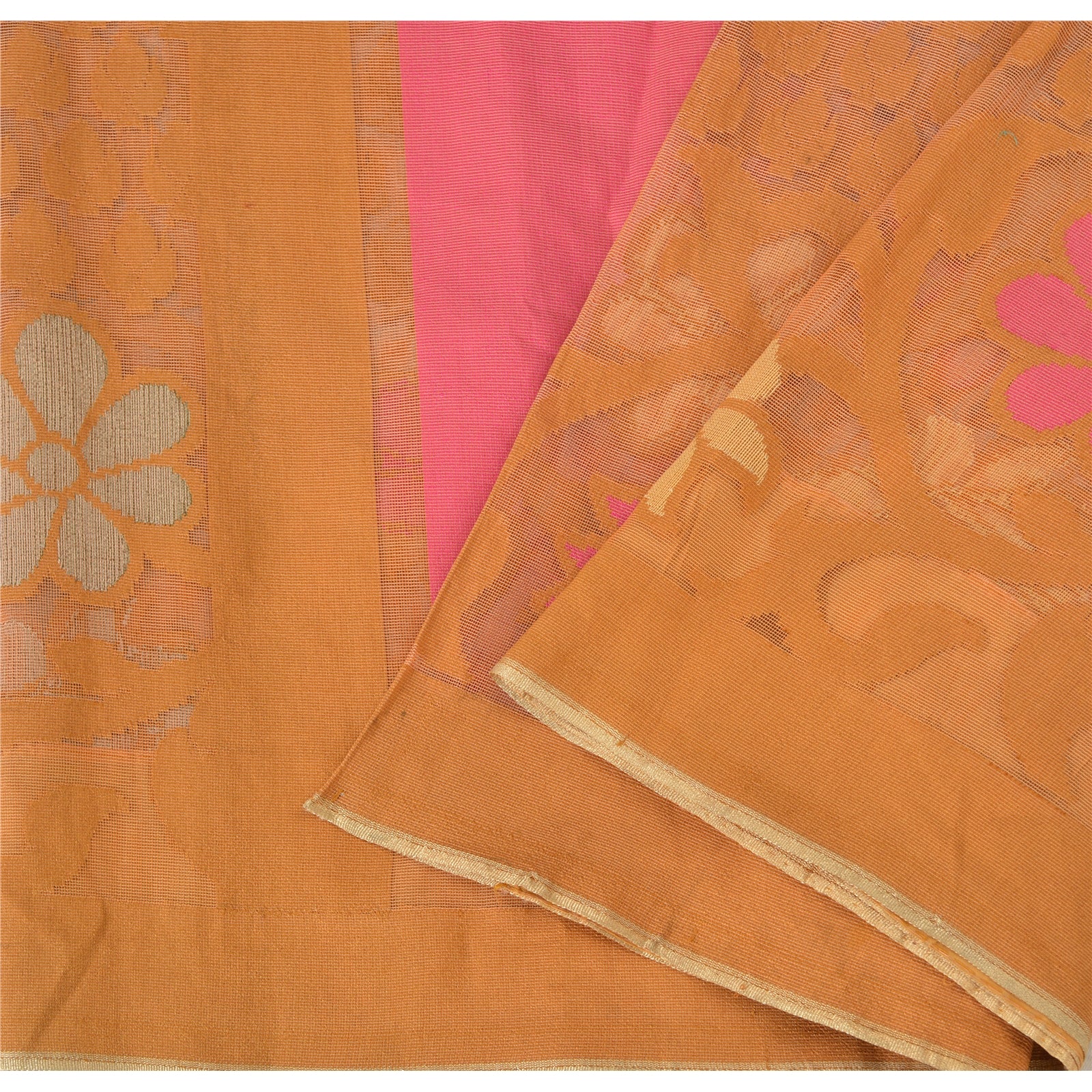 Sanskriti Vintage Safran/Pink Sarees Kunstsilke Vævet Premium Sari Håndværk Bæredygtigt Stoff