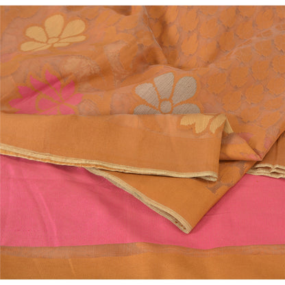 Sanskriti Vintage Saffron/Pink Sarees Art Silk Woven Premium Sari Craft Sustainable Fabric