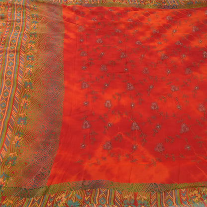 Sanskriti Vintage Sarees Pure Georgette Silk Embroidered Tie-Dye Sari 5yd Sustainable Fabric