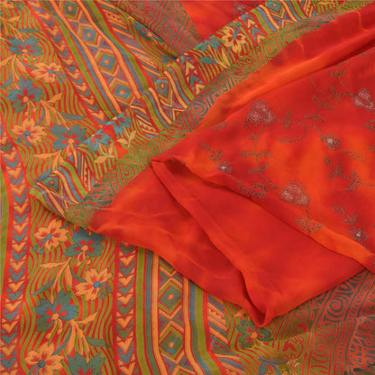 Sanskriti Vintage Sarees Pure Georgette Silk Embroidered Tie-Dye Sari 5yd Sustainable Fabric