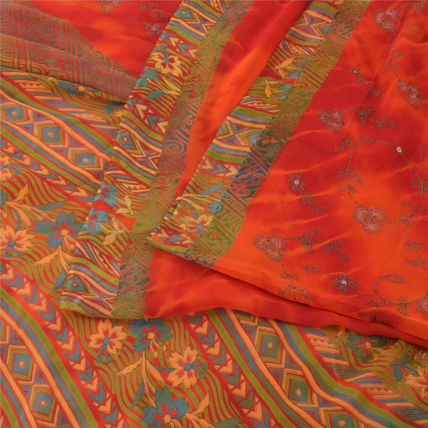 Sanskriti Vintage Sarees Pure Georgette Silk Embroidered Tie-Dye Sari 5yd Sustainable Fabric