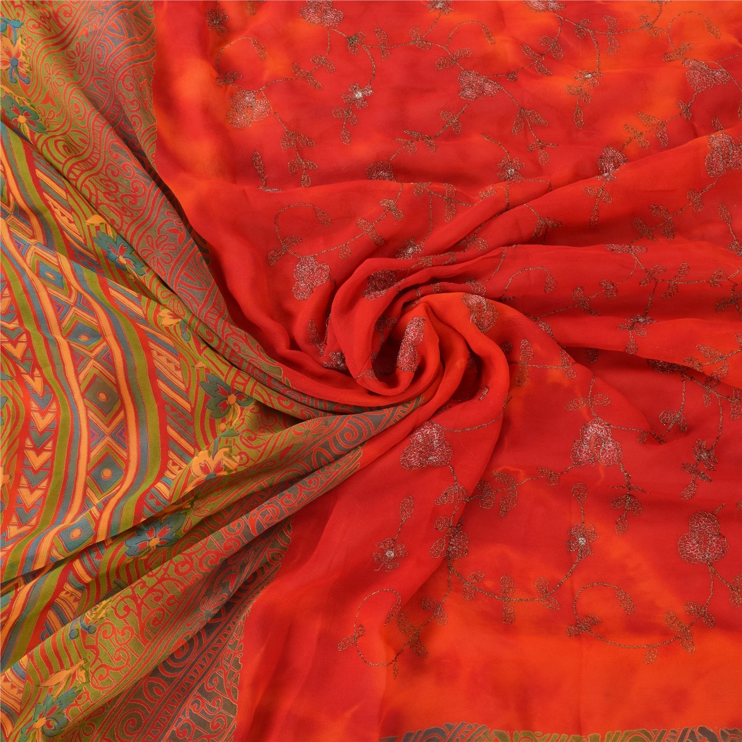 Sanskriti Vintage Sarees Pure Georgette Silk Embroidered Tie-Dye Sari 5yd Sustainable Fabric