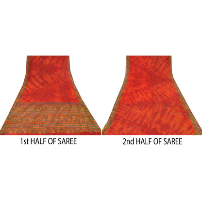 Sanskriti Vintage Sarees Pure Georgette Silk Embroidered Tie-Dye Sari 5yd Sustainable Fabric